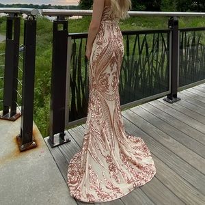 FashionNova Rose Gold Sequin Maxi Dress